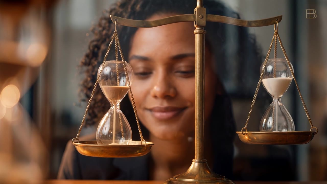 Mulher diante de uma balança com ampulhetas, no Manifesto Bocayuva.